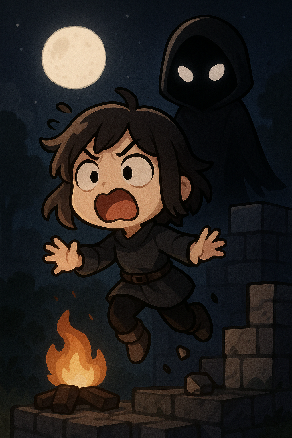 Lucy jumping off the tower to escape from the entity.