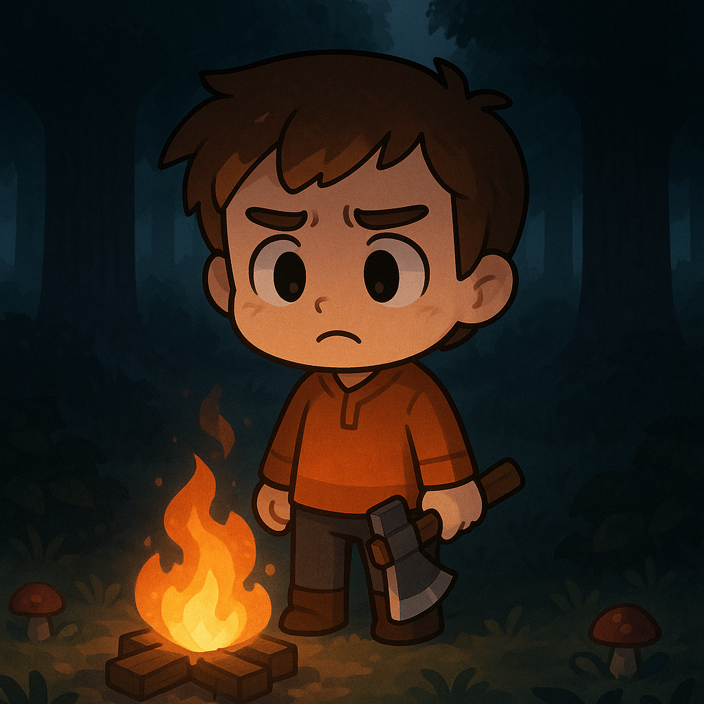 Lumi, near a campfire.